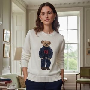 NWOT Polo Ralph Lauren S Old Money Luxury Prep Iconic Bear Intarsia Knit Sweater
